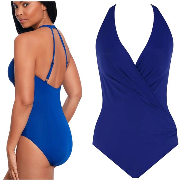 Miraclesuit NWOT Rock Solid Wrapsody One Piece Swimsuit Azul Blue Size 8 - Picture 2 of 12